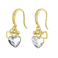 Boucles d'oreilles en argent avec Revtement dor (dor) et Cristal premium. Largeur:10mm.  Coeur Amour