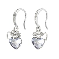 Silver earrings with Premium crystal. Width:10mm. Shiny.  Heart Love