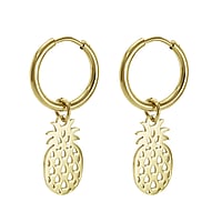 Fashion dangle earrings out of Surgical Steel 316L with PVD-coating (gold color). Diameter:12mm. Width:9mm.