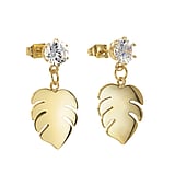 Fashion ear studs Stainless Steel PVD-coating (gold color) Crystal Leaf Plant_pattern