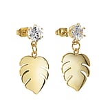 Pendientes fashion Acero fino Revestimiento PVD (color oro) Cristal Hoja Diseo_floral