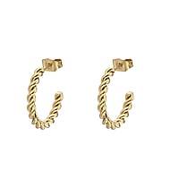 Fashion ear studs out of Stainless Steel with PVD-coating (gold color). Diameter:18mm. Width:2,5mm. Shiny.  Spiral