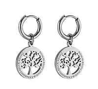 Fashion dangle earrings out of Stainless Steel. Diameter:12mm. Width:15mm. Shiny.  Tree Tree of Life