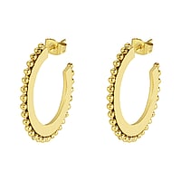 Fashion ear studs out of Stainless Steel with PVD-coating (gold color). Diameter:31mm. Width:2mm. Shiny.