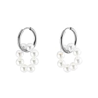 Fashion dangle earrings out of Surgical Steel 316L with Synthetic Pearls and nylon. Diameter:18mm. Width:20mm.