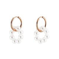 Fashion dangle earrings out of Surgical Steel 316L with Synthetic Pearls and PVD-coating (gold color). Diameter:18mm. Width:20mm.