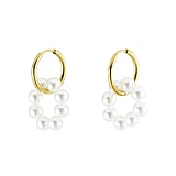 Fashion dangle earrings Surgical Steel 316L Synthetic Pearls PVD-coating (gold color) nylon