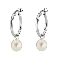 Silver earrings with pearls with Fresh water pearl. Diameter:20mm. Width:9mm.