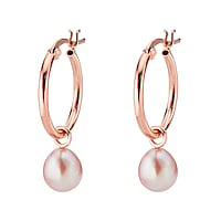 Silver earrings with pearls with Fresh water pearl and PVD-coating (gold color). Diameter:20mm. Width:9mm.