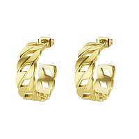 Fashion ear studs out of Stainless Steel with PVD-coating (gold color). Width:7mm. Diameter:20mm. Shiny.