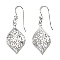 Silver earrings Length:21mm. Width:14mm. Shiny.  Flower Leaf Plant pattern