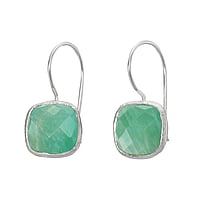 Shrestha Designs Silver earrings with stones with Amazonite. Width:12mm. Matt finish.