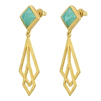 Shrestha Designs Silver earrings with stones with Gold-plated and Amazonite. Width:17mm. Length:49mm. Matt finish.