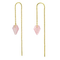 Shrestha Designs Orecchini d'argento-in pietra con Dorato e Quarzo rosa. Larghezza:9mm. Lunghezza:40+60mm. brillante.