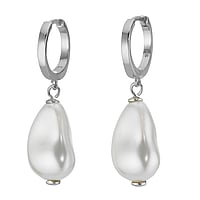 Silver earrings with pearls with High quality synthetic pearl with a crystal core. Diameter:13mm. Width:10mm. Length:22mm. Shiny.