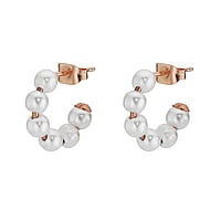 Fashion ear studs out of Surgical Steel 316L with PVD-coating (gold color) and Synthetic Pearls. Width:4mm. Diameter:15mm.