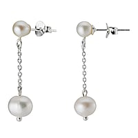 Orecchini d'argento pendenti con Perle di acqua dolce. Lunghezza:30mm. Diametro:5+6mm.