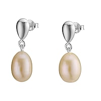 Silver earrings with pearls with Fresh water pearl. Length:25mm. Diameter:6+9mm.