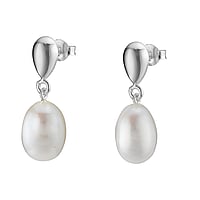 Silver earrings with pearls with Fresh water pearl. Length:25mm. Diameter:6+9mm.