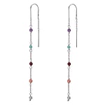 Silver earrings with stones with Amazonite, Amethyst, Garnet, Moonstone and Rhodonite. Width:3mm. Length:8,5cm. Shiny.