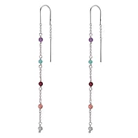Silver earrings with stones with Amazonite, Amethyst, Garnet, Moonstone and Rhodonite. Width:3mm. Length:8,5cm. Shiny.
