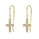 Silver earrings with Gold-plated and zirconia. Width:7mm. Shiny. Stone(s) are fixed in setting.  Cross