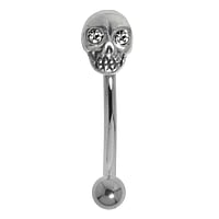 Augenbrauenpiercing aus Chirurgenstahl 316L und Silber 925 mit Kristall. Gewinde:1,2mm. Stablnge:10mm. Breite:4,7mm.  Totenkopf Schdel Knochen Skelett