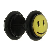 Fake-Plug out of Acrylic glass, Surgical Steel 316L, Glass and PVC. Thread:1,2mm. Bar length:5mm. With threaded coupling.  Smiley Smilie Smily