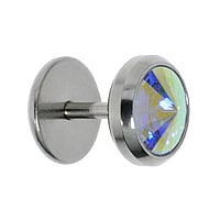 Staal Fake-Plug uit Chirurgisch staal 316L met Kristal. Schroefdraad:1,2mm. Lengte staafje:5mm. Diameter:8mm.