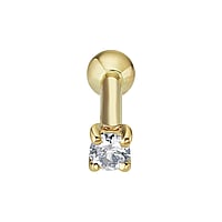 Echtgold Ohrschmuck mit Labor Diamant. Stablänge:8mm. Gewinde:1,2mm. Breite:2,5mm. Glänzend. Stein(e) durch Fassung fixiert.