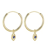 Genuine gold earring(s) 14K gold Blue sapphire Eye Iris Pupil
