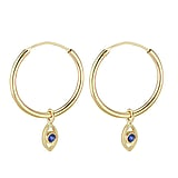 Joyas de oro autntico para las orejas Oro de 14K Zafiro azul Ojo Iris Pupila