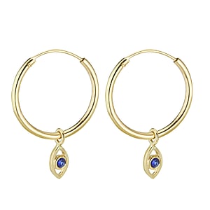 Genuine gold earring(s) 14K gold Blue sapphire Eye Iris Pupil