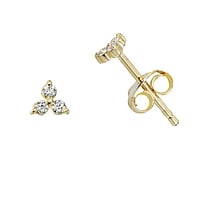 Genuine gold earring(s) with 14K gold and Lab grown diamond. Width:4mm. Carat weight:0,06ct. Shiny. Stone(s) are fixed in setting.  Leaf Plant pattern Flower