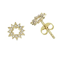 Bijoux d'oreille en or vritable avec Diamant de laboratoire. Largeur:7,5mm. Poids en carat:0,12ct. brillant. Pierre(s) fixe(s) par la monture.  toile Fleur