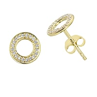 Genuine gold earring(s) with 14K gold and Lab grown diamond. Diameter:8,3mm. Shiny. Stone(s) are fixed in setting.