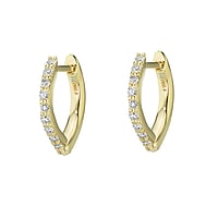 Genuine gold earring(s) with 14K gold and Lab grown diamond. Diameter:10mm. Width:1,4mm. Shiny. Stone(s) are fixed in setting.