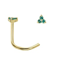 Genuine gold nose piercing with 18K Gold and Premium zirconia. Length:6,5mm. Width:2,5mm. Cross-section:0,7mm. Stone(s) are fixed in setting. Shiny.  Flower Leaf Plant pattern