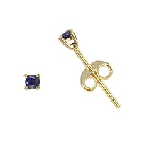 Genuine gold earring(s) with 14K gold and Blue sapphire. Carat weight:0,04ct. Width:2mm. Shiny. Stone(s) are fixed in setting.