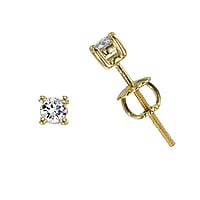 Genuine gold earring(s) with 14K gold and Lab grown diamond. Carat weight:0,22ct. Width:3mm. Shiny. Stone(s) are fixed in setting. With threaded coupling.