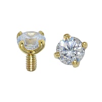 Dermal-Anchor tops with 14K gold and zirconia. Thread:1,6mm. Diameter:3mm. Stone(s) are fixed in setting.