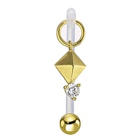 Intimpiercing aus Chirurgenstahl 316L und Bioplast mit PVD Beschichtung (goldfarbig) und Zirkonia. Gewinde:1,6mm. Stablnge:16mm. Verschlusskugel:4mm. Stein(e) durch Fassung fixiert. Glnzend.