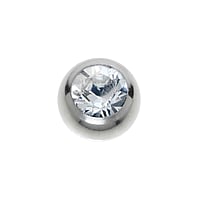 1.6mm Piercing ball out of Surgical Steel 316L with Premium crystal. Thread:1,6mm. Diameter:5mm. Shiny.