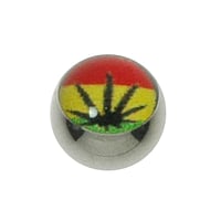 1.6mm Piercing ball out of Surgical Steel 316L with Epoxy. Thread:1,6mm.  Jamaica Reggae Weed Hemp Hemp leaf cannabis