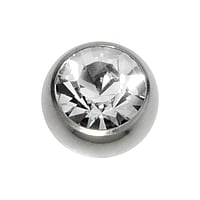 1.6mm Piercing ball out of Surgical Steel 316L with Crystal. Thread:1,6mm. Diameter:8mm.