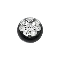 1.6mm Piercingkugel aus Chirurgenstahl 316L mit Premium Kristall und PVD Beschichtung (schwarz). Gewinde:1,6mm. Durchmesser:5mm.  Blume