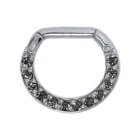 Septumpiercing aus Chirurgenstahl 316L mit Zirkonia. Querschnitt :1,6mm. Stablnge:7mm. Gewicht:0,68g. Stein(e) durch Fassung fixiert. Glnzend.