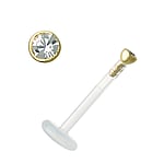 Labret Piercing mit Premium Kristall und Gold 18K. Gewinde:1,6mm. Breite:2mm. Mit Schraubverschluss.