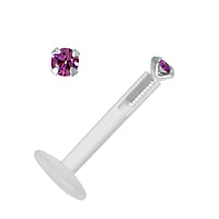 Labret Piercing aus Bioplast und Silber 925 mit Premium Kristall. Gewinde:1,6mm. Stablnge:10mm. Breite:2mm. Stein(e) durch Fassung fixiert.