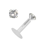 Piercing per le labbra in Bioplast e Argento 925 con Cristallo pregiato. Filetto:1,6mm. Lunghezza barretta:6mm. Larghezza:3mm. Pietra(e) fissata(e) dalla montatura.